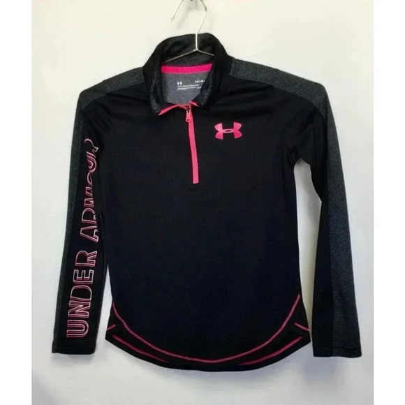 Girls Under Armour Black Pink Youth Large Long Sleeve Shirt - Picture 1 of 10